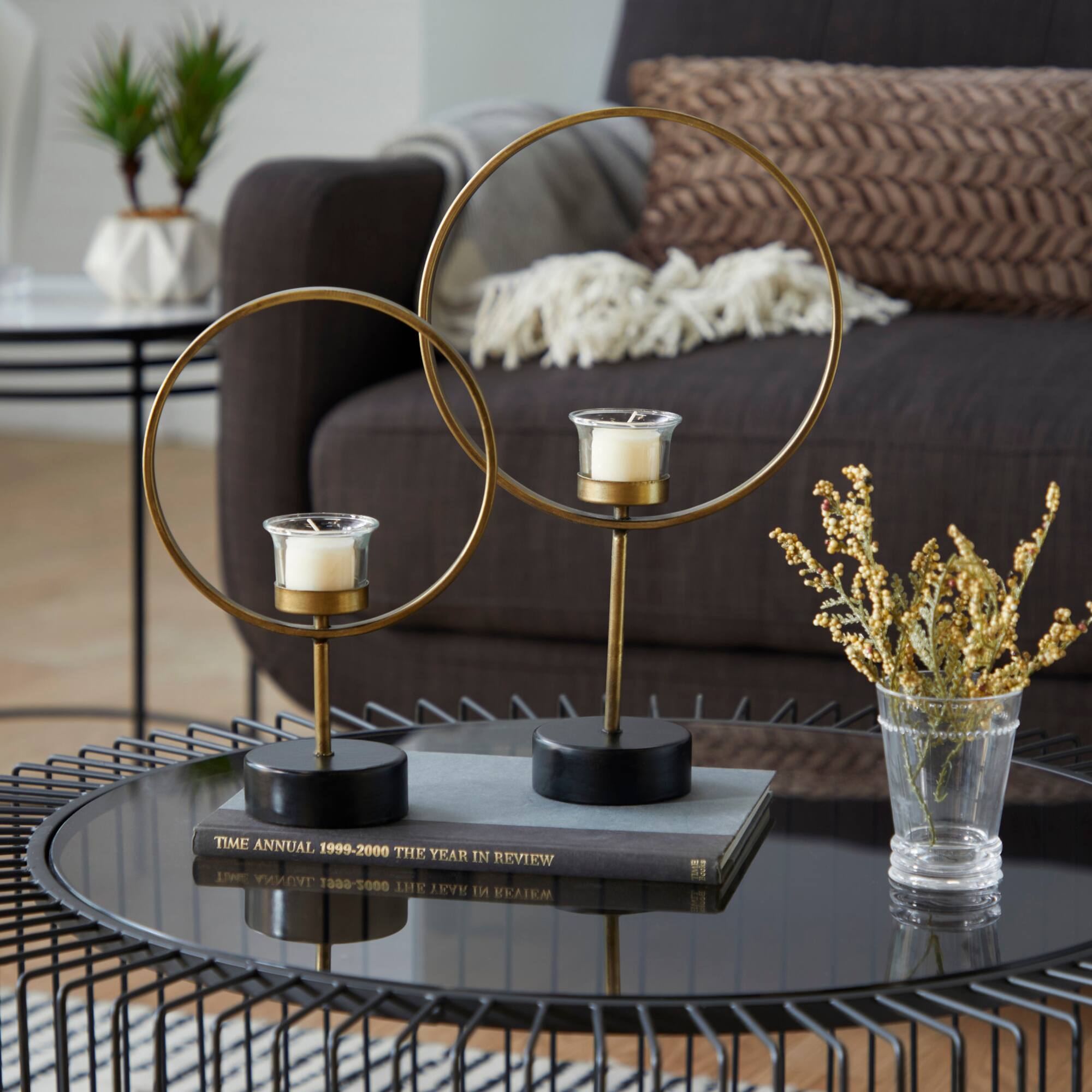 Gold Metal Contemporary Candle Holder Set